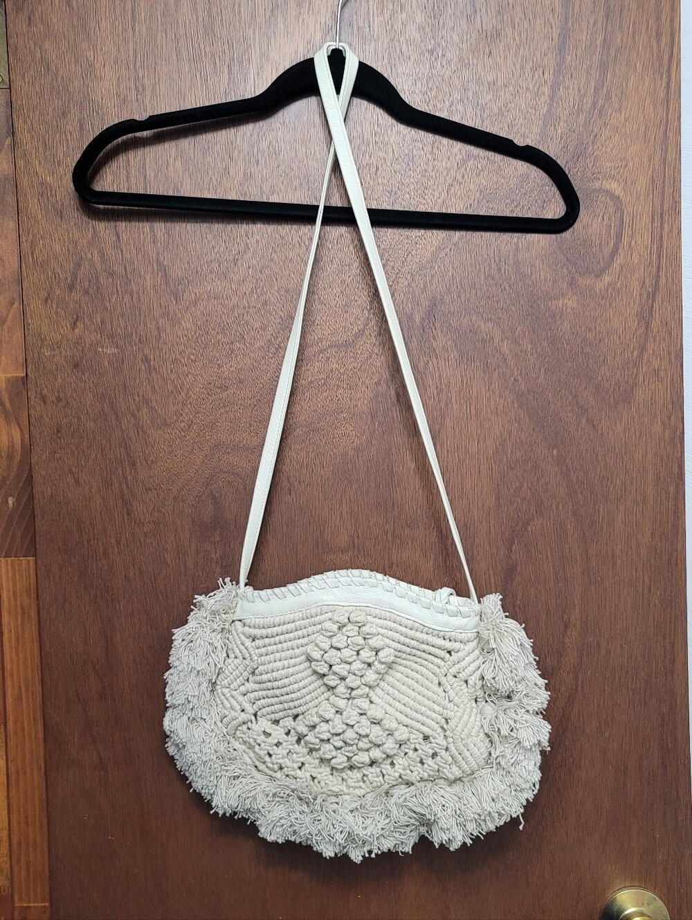 Cleobella Cream Macramé Fringe and Leather Crossbody Bag